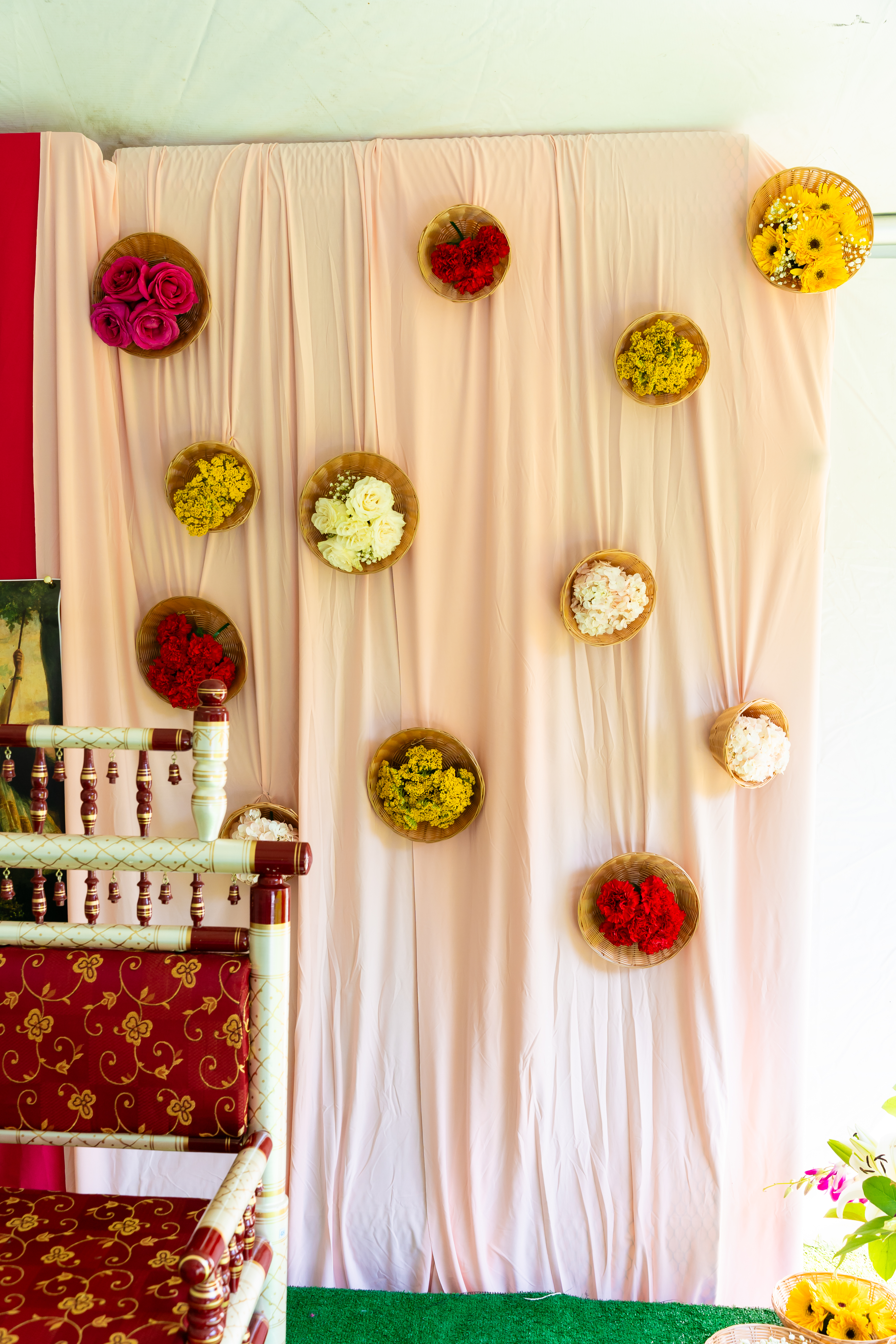Traditional Indian bride holding garland during wedding ceremony